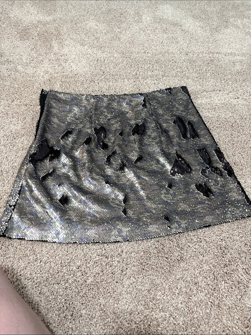 NWOT Free People Silver Multi Colored Sequin Mini Skirt with Black Detail - Picture 5 of 15